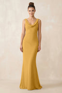 Cowl Neck Sheath Chiffon Bridesmaid Dress in Marigold - KISS BRIDAL Bridesmaid Dresses