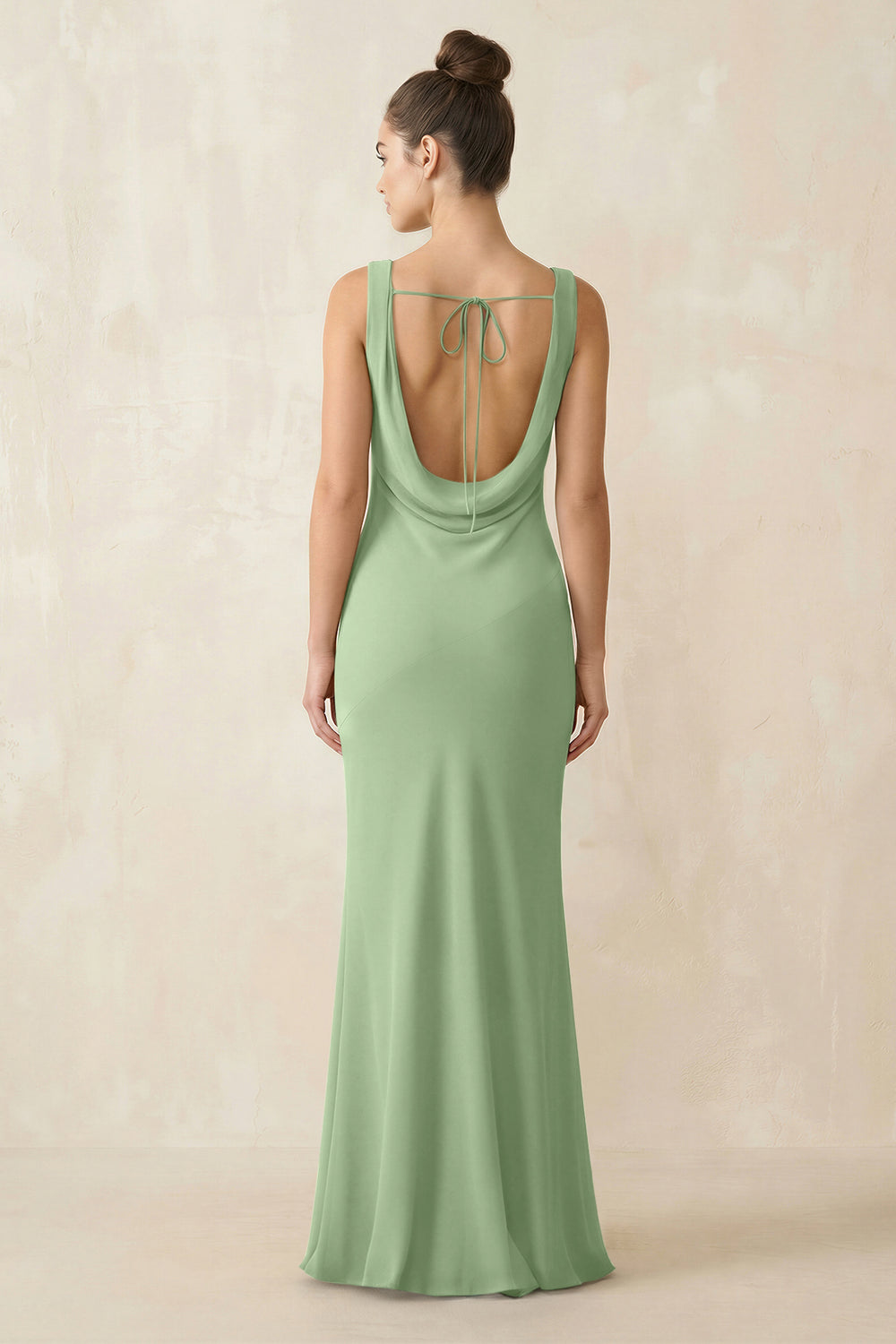 Cowl Neck Sheath Chiffon Bridesmaid Dress in Matcha