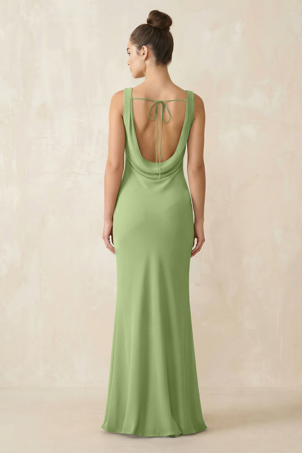 Cowl Neck Sheath Chiffon Bridesmaid Dress in Matcha - KISS BRIDAL Bridesmaid Dresses