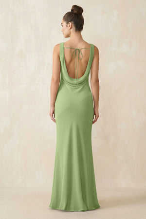 Cowl Neck Sheath Chiffon Bridesmaid Dress in Matcha - KISS BRIDAL Bridesmaid Dresses