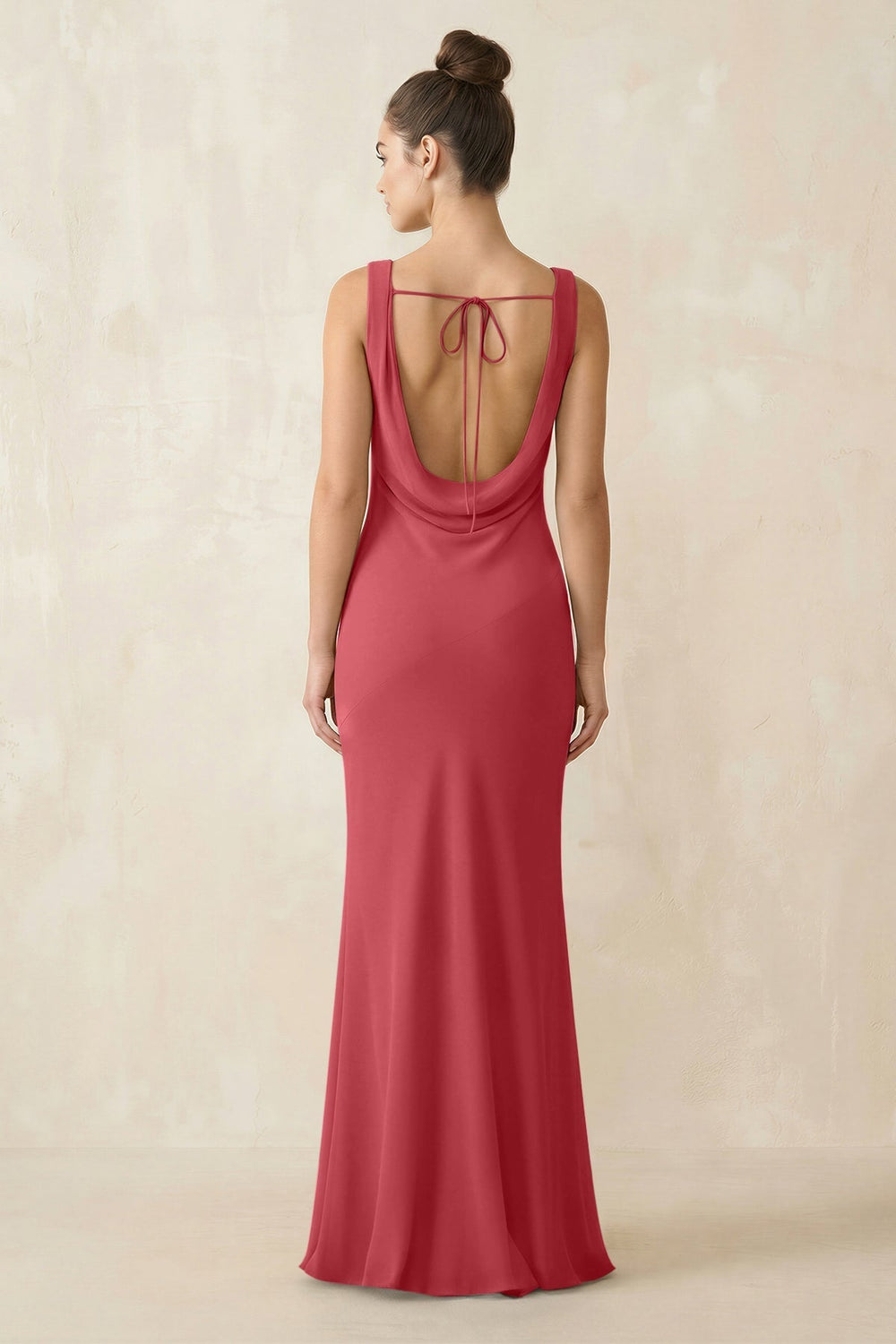 Cowl Neck Sheath Chiffon Bridesmaid Dress in Merlot - KISS BRIDAL Bridesmaid Dresses