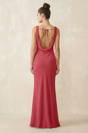 Cowl Neck Sheath Chiffon Bridesmaid Dress in Merlot - KISS BRIDAL Bridesmaid Dresses