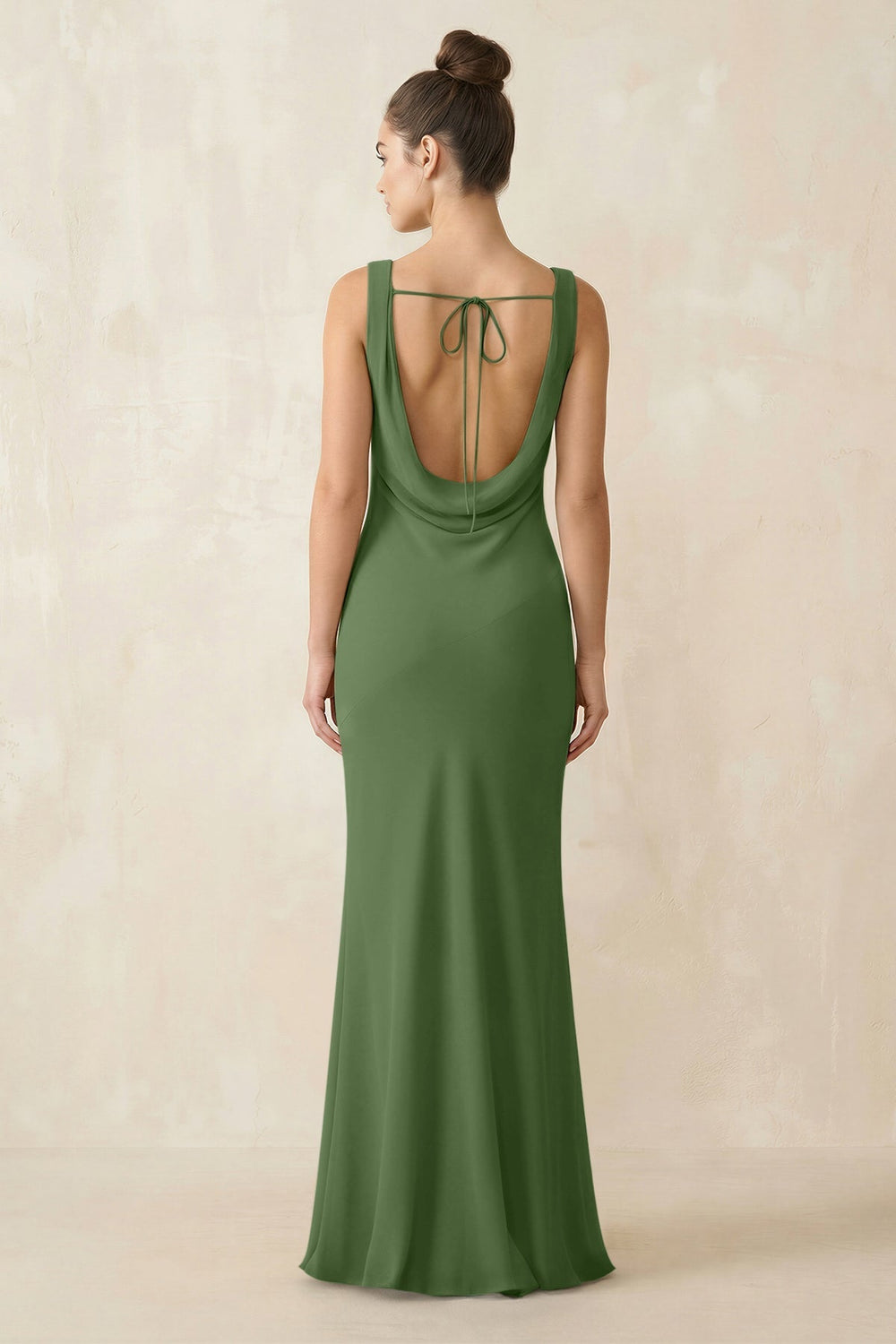 Cowl Neck Sheath Chiffon Bridesmaid Dress in Moss - KISS BRIDAL Bridesmaid Dresses