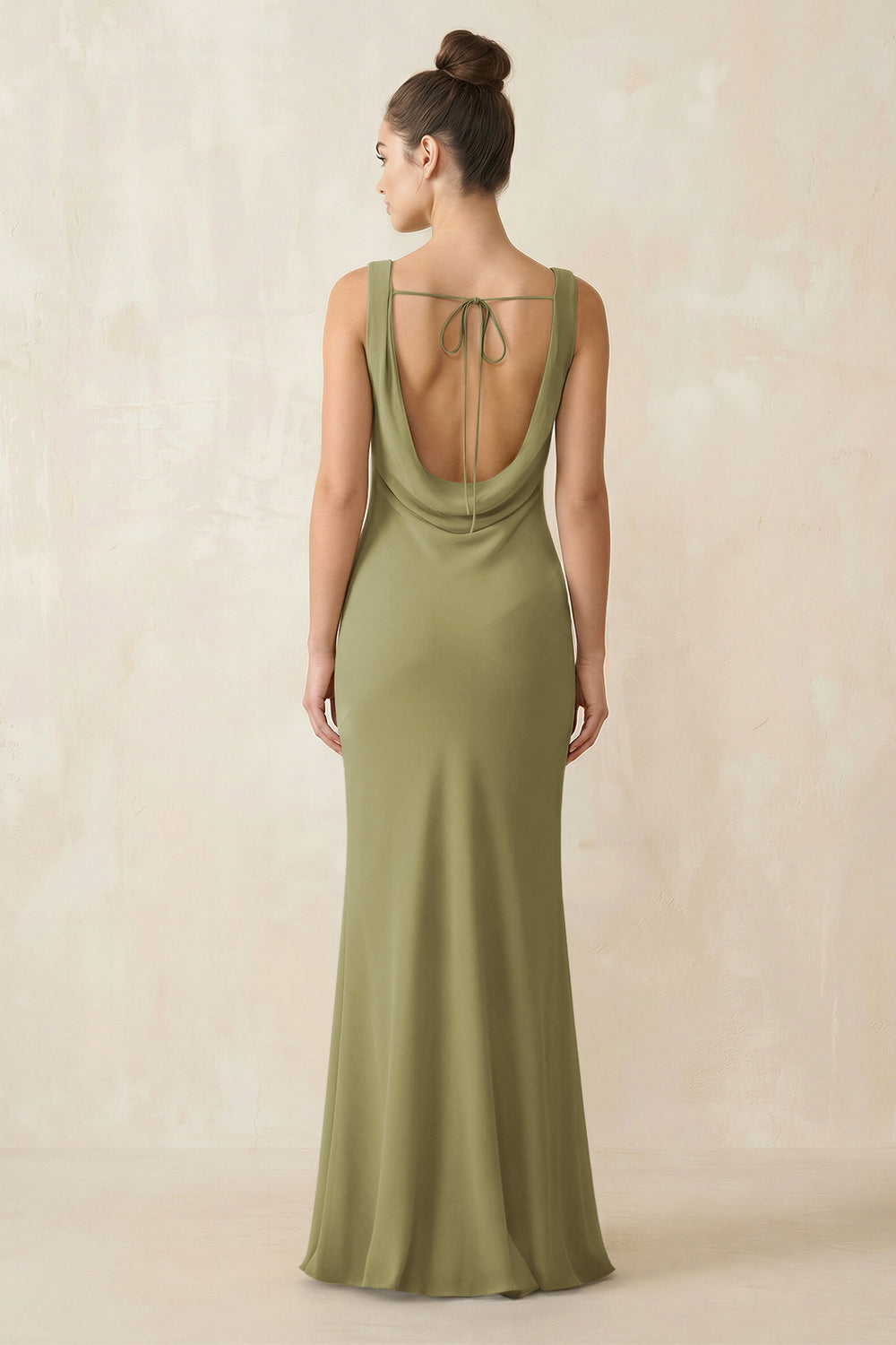 Cowl Neck Sheath Chiffon Bridesmaid Dress in Moss Green