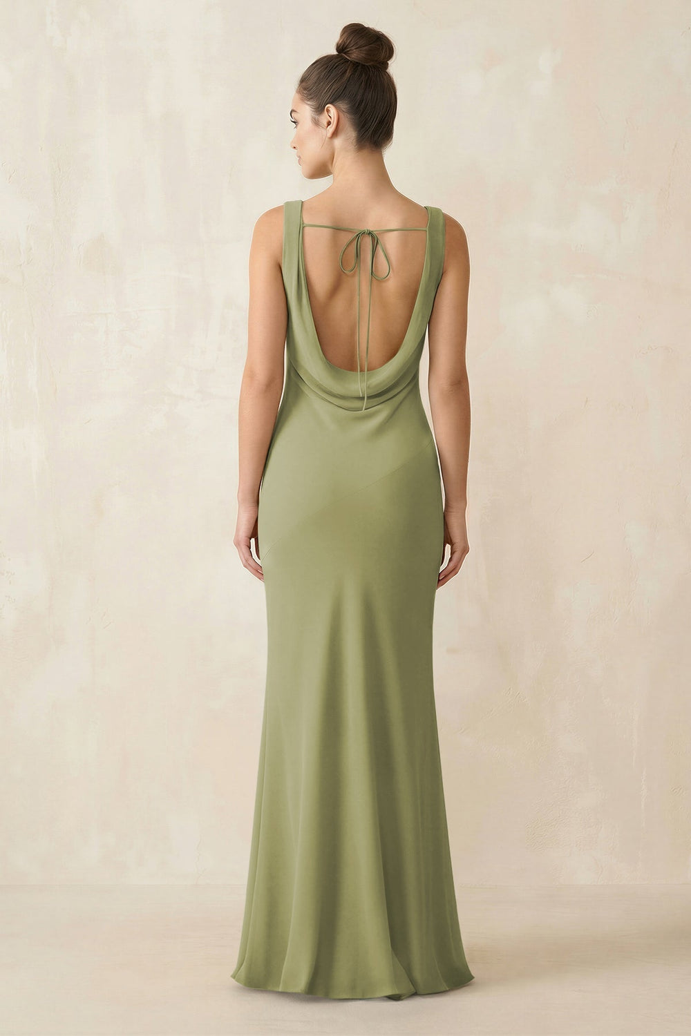 Cowl Neck Sheath Chiffon Bridesmaid Dress in Moss Green - KISS BRIDAL Bridesmaid Dresses