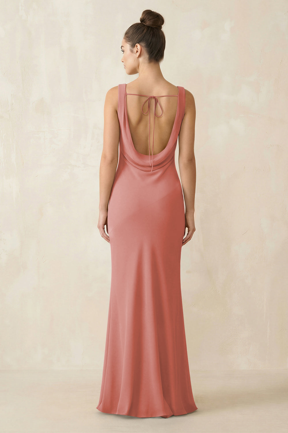 Cowl Neck Sheath Chiffon Bridesmaid Dress in Mulberry