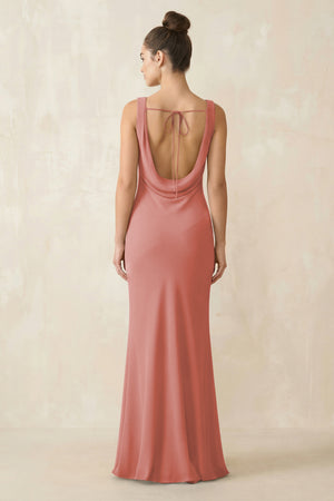 Cowl Neck Sheath Chiffon Bridesmaid Dress in Mulberry (2) | KISSBRIDAL