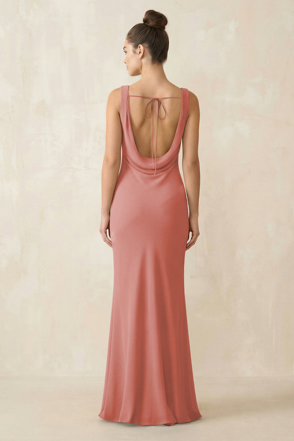 Cowl Neck Sheath Chiffon Bridesmaid Dress in Mulberry (2) | KISSBRIDAL
