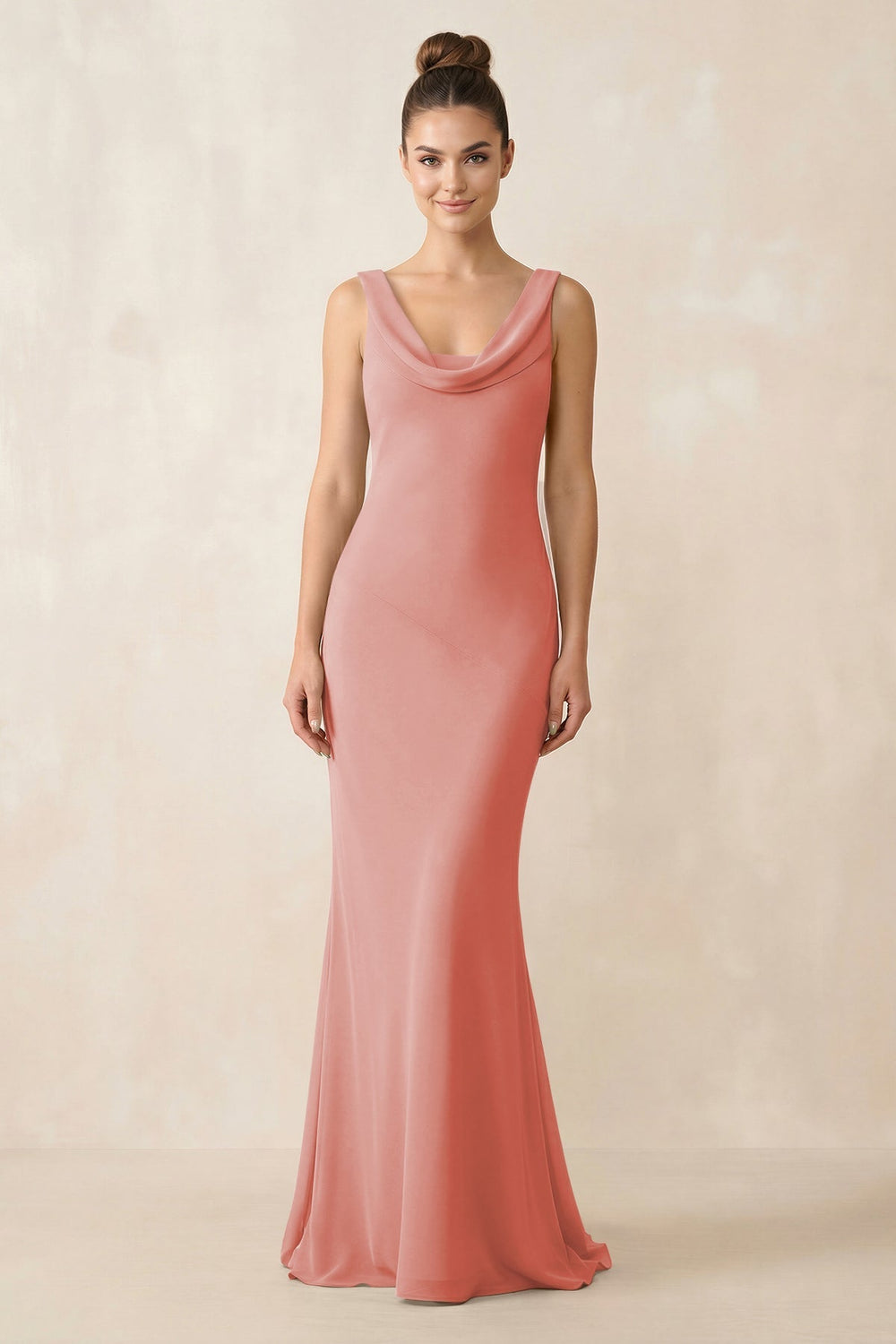 Cowl Neck Sheath Chiffon Bridesmaid Dress in Mulberry - KISS BRIDAL Bridesmaid Dresses