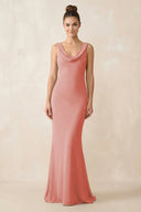 Cowl Neck Sheath Chiffon Bridesmaid Dress in Mulberry - KISS BRIDAL Bridesmaid Dresses