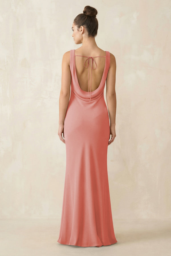Cowl Neck Sheath Chiffon Bridesmaid Dress in Mulberry - KISS BRIDAL Bridesmaid Dresses