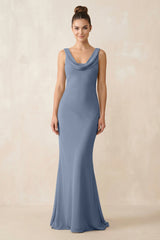 Cowl Neck Sheath Chiffon Bridesmaid Dress in Neptune - KISS BRIDAL Bridesmaid Dresses
