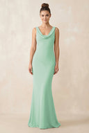 Cowl Neck Sheath Chiffon Bridesmaid Dress in Pale Pistachio - KISS BRIDAL Bridesmaid Dresses