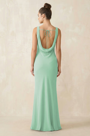 Cowl Neck Sheath Chiffon Bridesmaid Dress in Pale Pistachio - KISS BRIDAL Bridesmaid Dresses