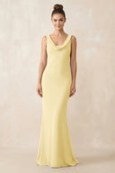 Cowl Neck Sheath Chiffon Bridesmaid Dress in Pastel Yellow - KISS BRIDAL Bridesmaid Dresses