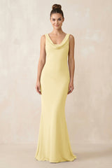 Cowl Neck Sheath Chiffon Bridesmaid Dress in Pastel Yellow - KISS BRIDAL Bridesmaid Dresses