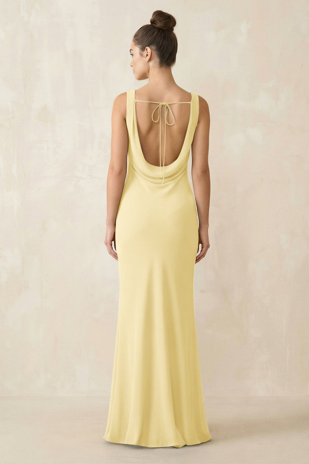 Cowl Neck Sheath Chiffon Bridesmaid Dress in Pastel Yellow - KISS BRIDAL Bridesmaid Dresses