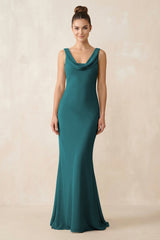 Cowl Neck Sheath Chiffon Bridesmaid Dress in Pine - KISS BRIDAL Bridesmaid Dresses