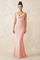 Cowl Neck Sheath Chiffon Bridesmaid Dress in Rose Petal - KISS BRIDAL Bridesmaid Dresses
