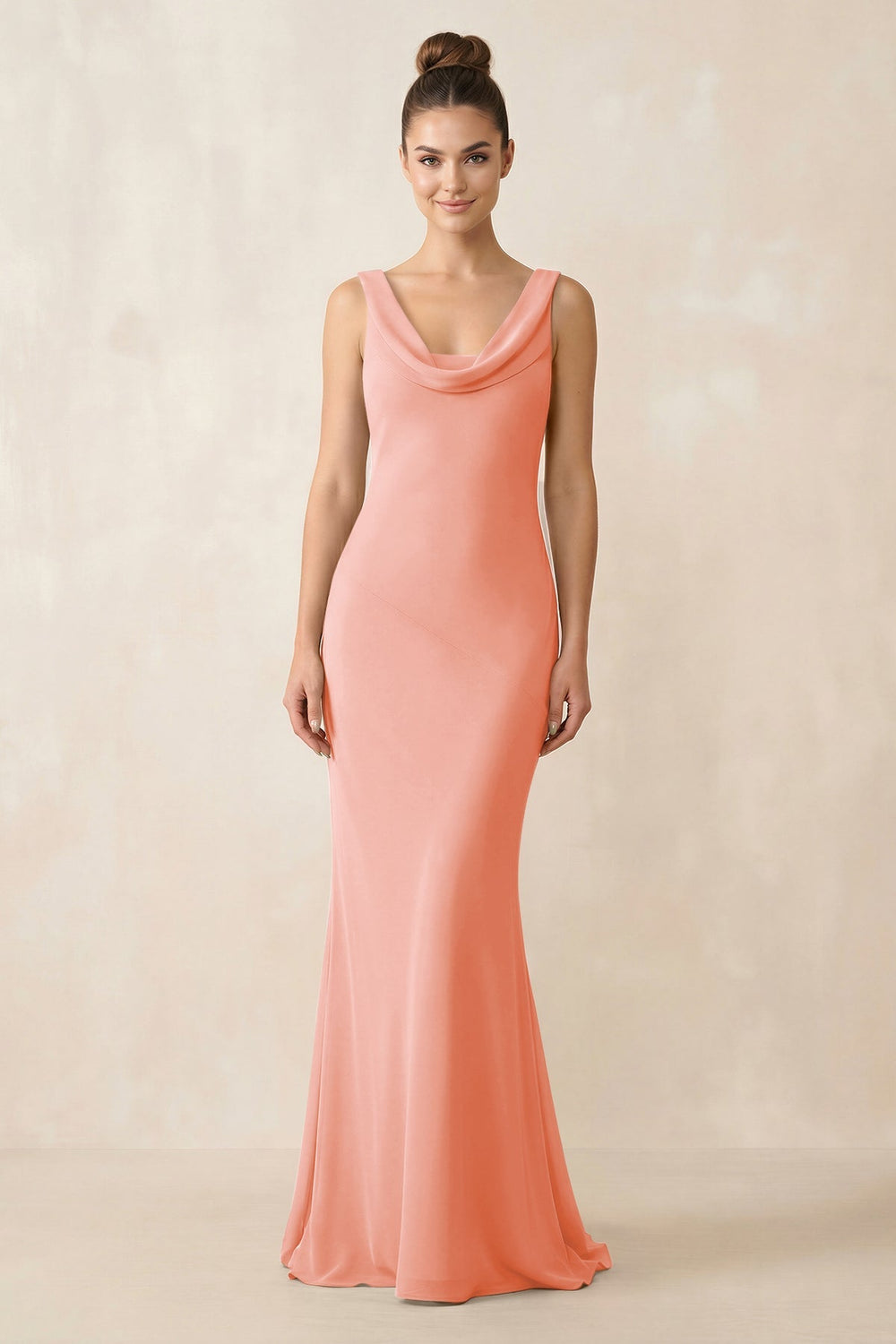 Cowl Neck Sheath Chiffon Bridesmaid Dress in Rosette - KISS BRIDAL Bridesmaid Dresses