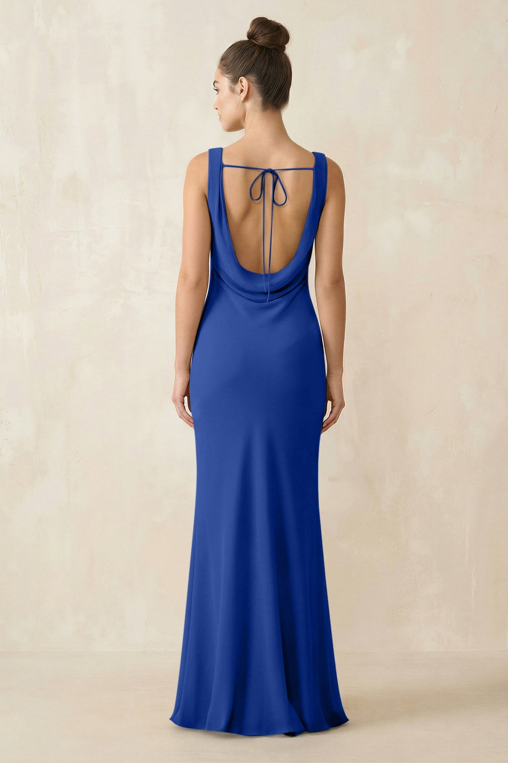 Cowl Neck Sheath Chiffon Bridesmaid Dress in Royal Blue - KISS BRIDAL Bridesmaid Dresses