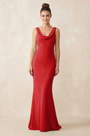 Cowl Neck Sheath Chiffon Bridesmaid Dress in Ruby Red - KISS BRIDAL Bridesmaid Dresses