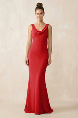 Cowl Neck Sheath Chiffon Bridesmaid Dress in Ruby Red - KISS BRIDAL Bridesmaid Dresses
