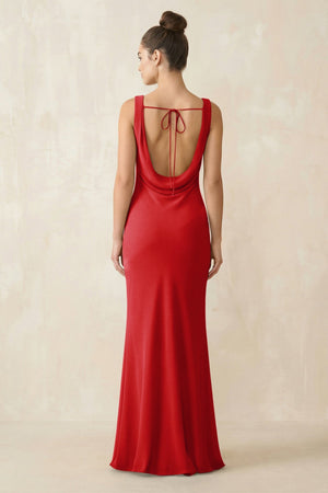 Cowl Neck Sheath Chiffon Bridesmaid Dress in Ruby Red - KISS BRIDAL Bridesmaid Dresses