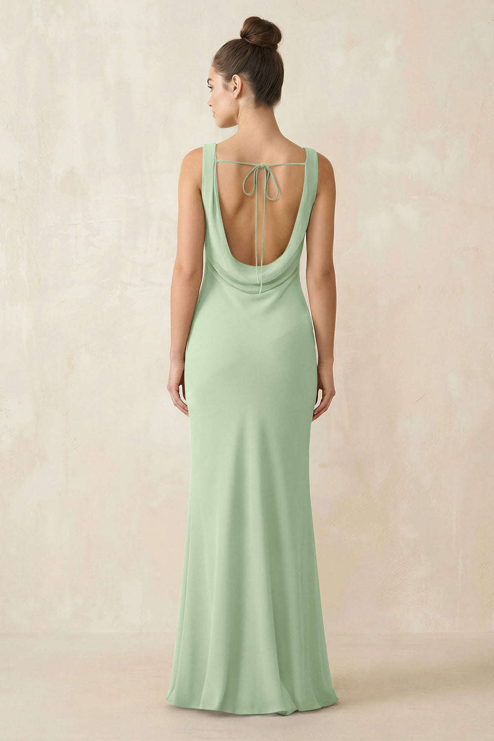 Cowl Neck Sheath Chiffon Bridesmaid Dress in Sage - KISS BRIDAL Bridesmaid Dresses