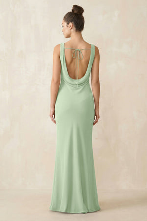 Cowl Neck Sheath Chiffon Bridesmaid Dress in Sage - KISS BRIDAL Bridesmaid Dresses