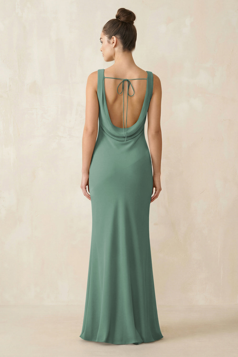 Cowl Neck Sheath Chiffon Bridesmaid Dress in Sea Glass