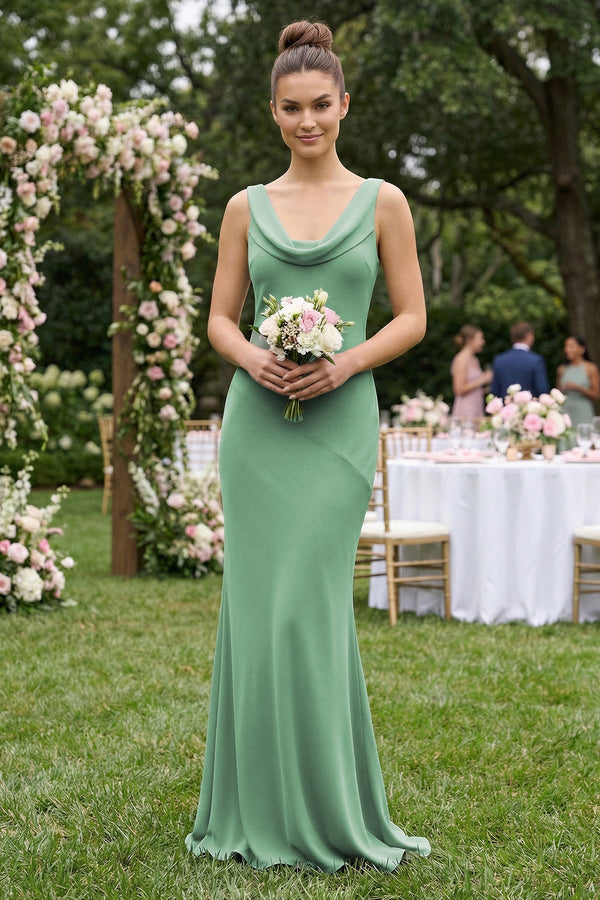 Cowl Neck Sheath Chiffon Bridesmaid Dress in Sea Glass - SHE IS ME Bridesmaid Dresses