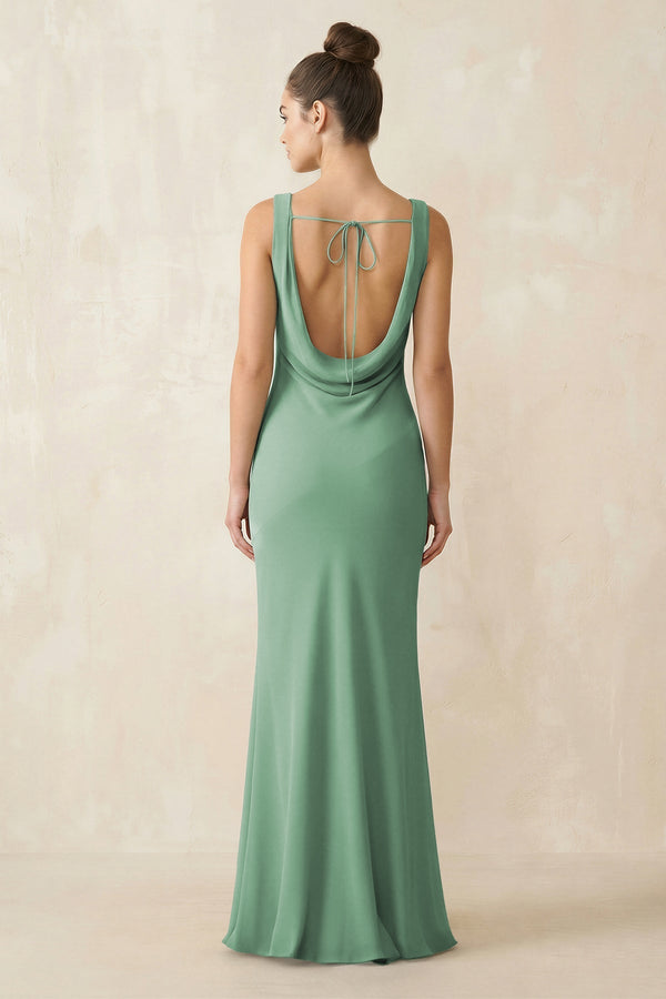 Cowl Neck Sheath Chiffon Bridesmaid Dress in Sea Glass - SHE IS ME Bridesmaid Dresses
