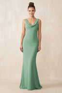 Cowl Neck Sheath Chiffon Bridesmaid Dress in Sea Glass - SHE IS ME Bridesmaid Dresses