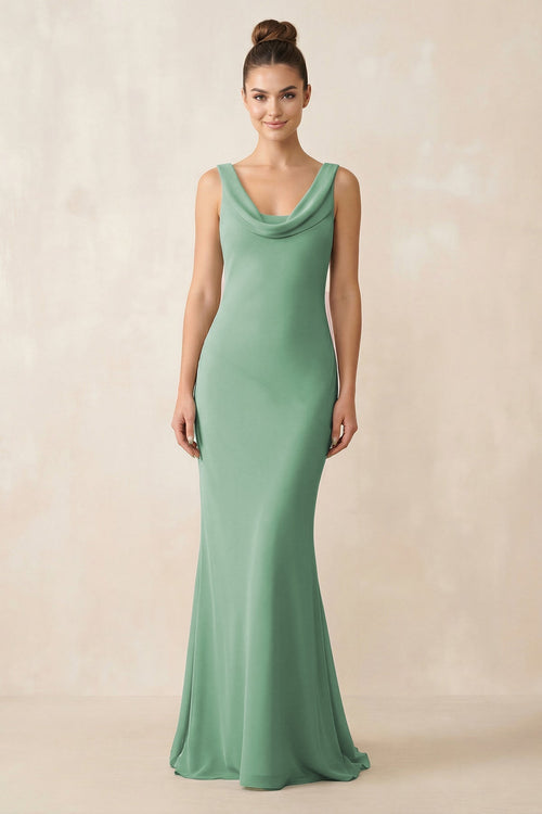 Cowl Neck Sheath Chiffon Bridesmaid Dress in Sea Glass - SHE IS ME Bridesmaid Dresses