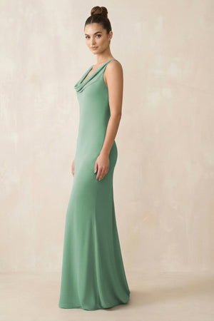 Cowl Neck Sheath Chiffon Bridesmaid Dress in Sea Glass - SHE IS ME Bridesmaid Dresses