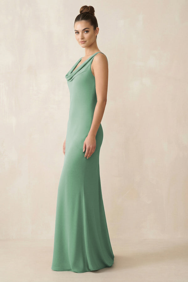 Cowl Neck Sheath Chiffon Bridesmaid Dress in Sea Glass - SHE IS ME Bridesmaid Dresses