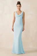 Cowl Neck Sheath Chiffon Bridesmaid Dress in Sky Blue - KISS BRIDAL Bridesmaid Dresses