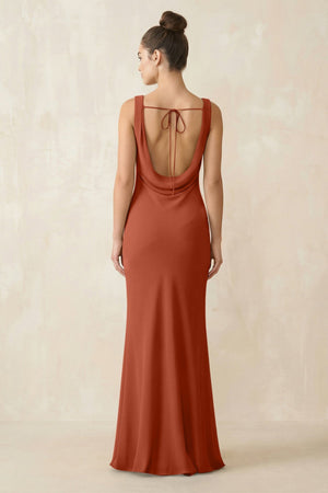 Cowl Neck Sheath Chiffon Bridesmaid Dress in Spice - KISS BRIDAL Bridesmaid Dresses