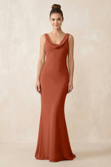 Cowl Neck Sheath Chiffon Bridesmaid Dress in Spice - KISS BRIDAL Bridesmaid Dresses