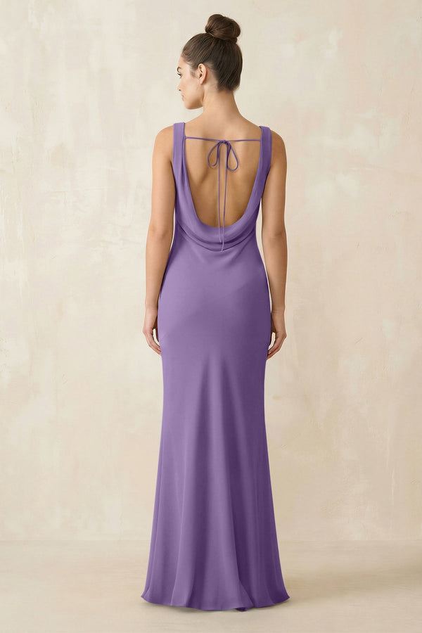 Cowl Neck Sheath Chiffon Bridesmaid Dress in Tahiti - KISS BRIDAL Bridesmaid Dresses