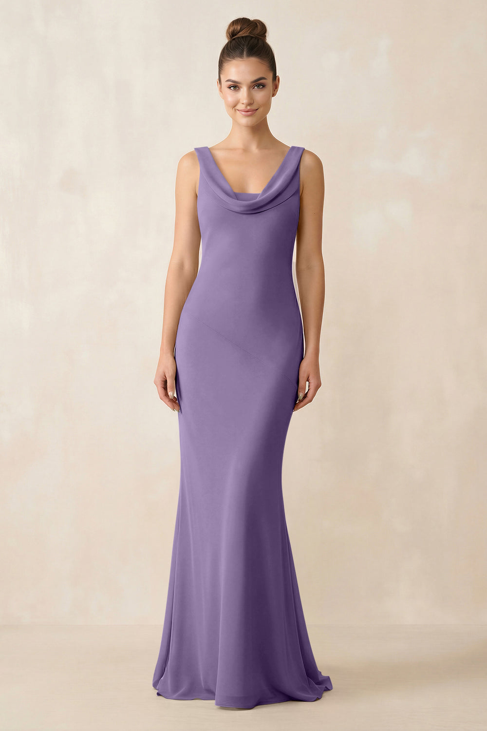 Cowl Neck Sheath Chiffon Bridesmaid Dress in Tahiti