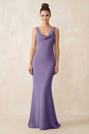 Cowl Neck Sheath Chiffon Bridesmaid Dress in Tahiti - KISS BRIDAL Bridesmaid Dresses