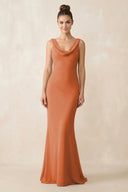 Cowl Neck Sheath Chiffon Bridesmaid Dress in Terracotta - KISS BRIDAL Bridesmaid Dresses