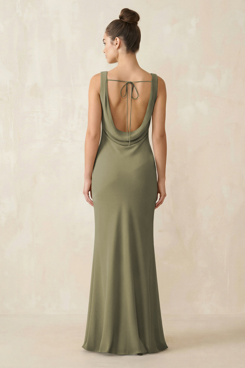 Cowl Neck Sheath Chiffon Bridesmaid Dress in Thyme