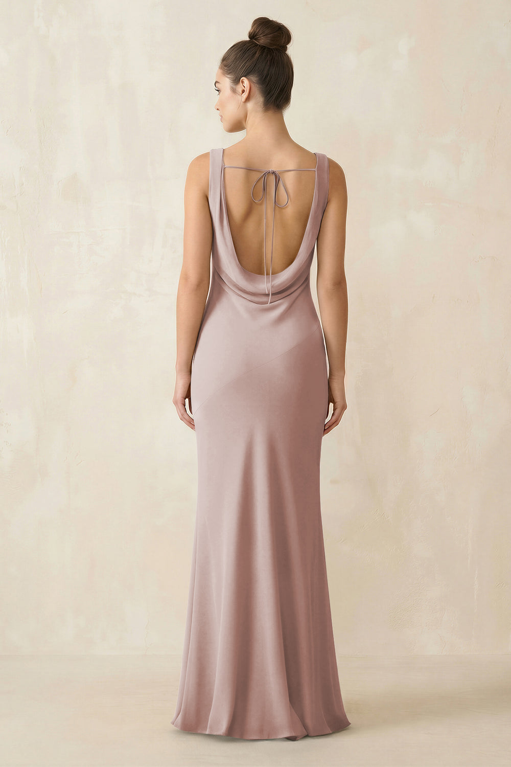 Cowl Neck Sheath Chiffon Bridesmaid Dress in Toffee