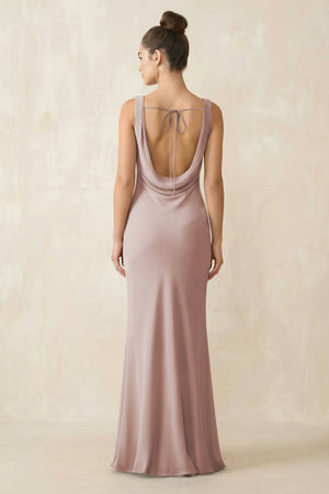 Cowl Neck Sheath Chiffon Bridesmaid Dress in Toffee (2) | KISSBRIDAL