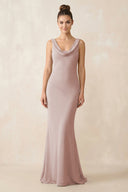Cowl Neck Sheath Chiffon Bridesmaid Dress in Toffee - KISS BRIDAL Bridesmaid Dresses
