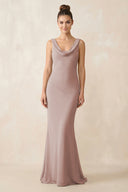 Cowl Neck Sheath Chiffon Bridesmaid Dress in Toffee | KISSBRIDAL