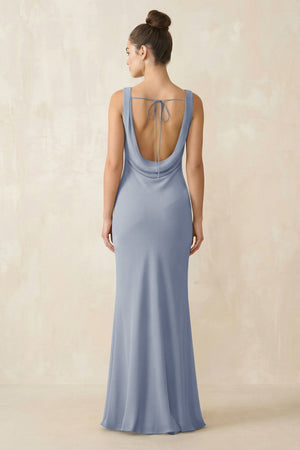 Cowl Neck Sheath Chiffon Bridesmaid Dress in Twilight - KISS BRIDAL Bridesmaid Dresses